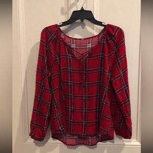 Plaid Long Sleeve Tie Front Top Size Small